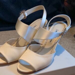Manolo Blahnik Cream Satin Strappy Heels
